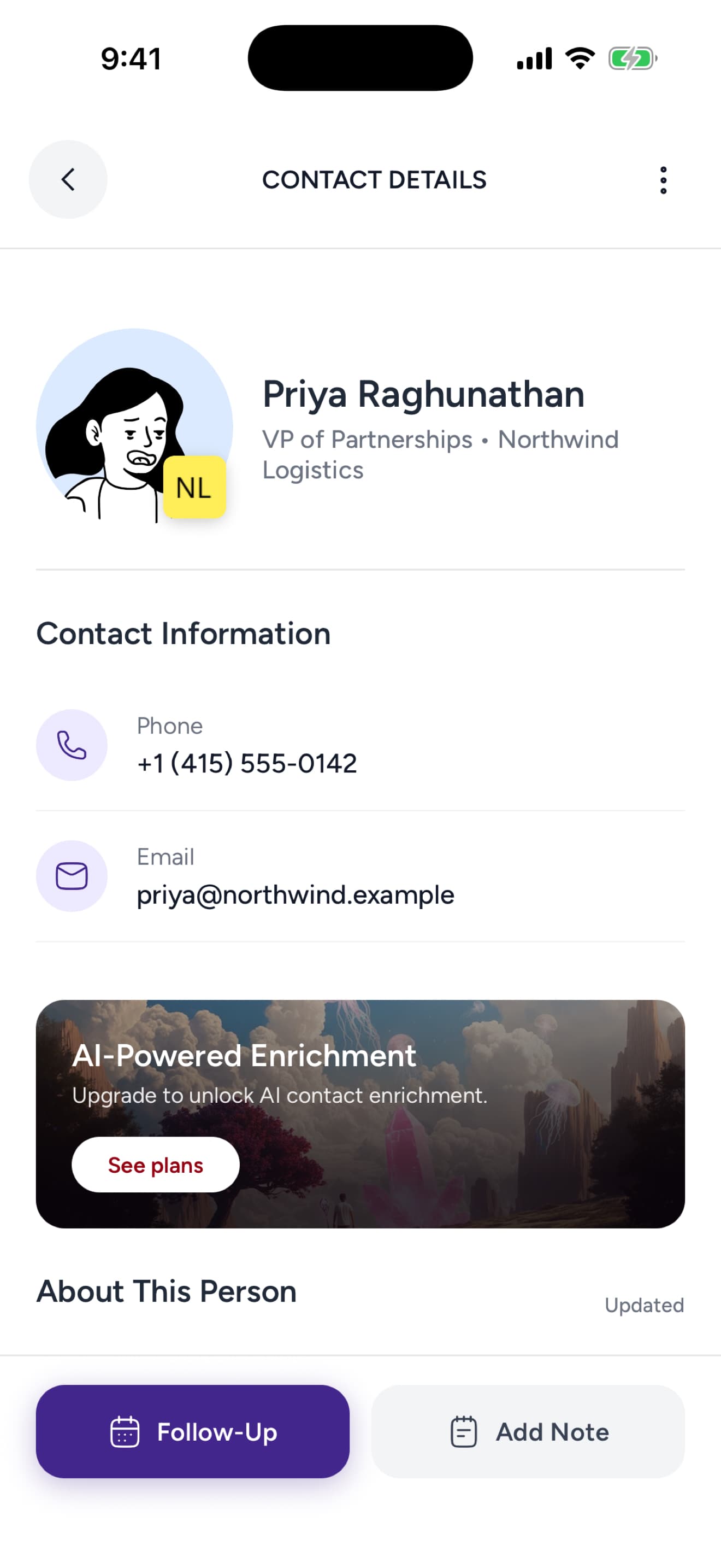 Contact detail with conversation context after a Konny debrief