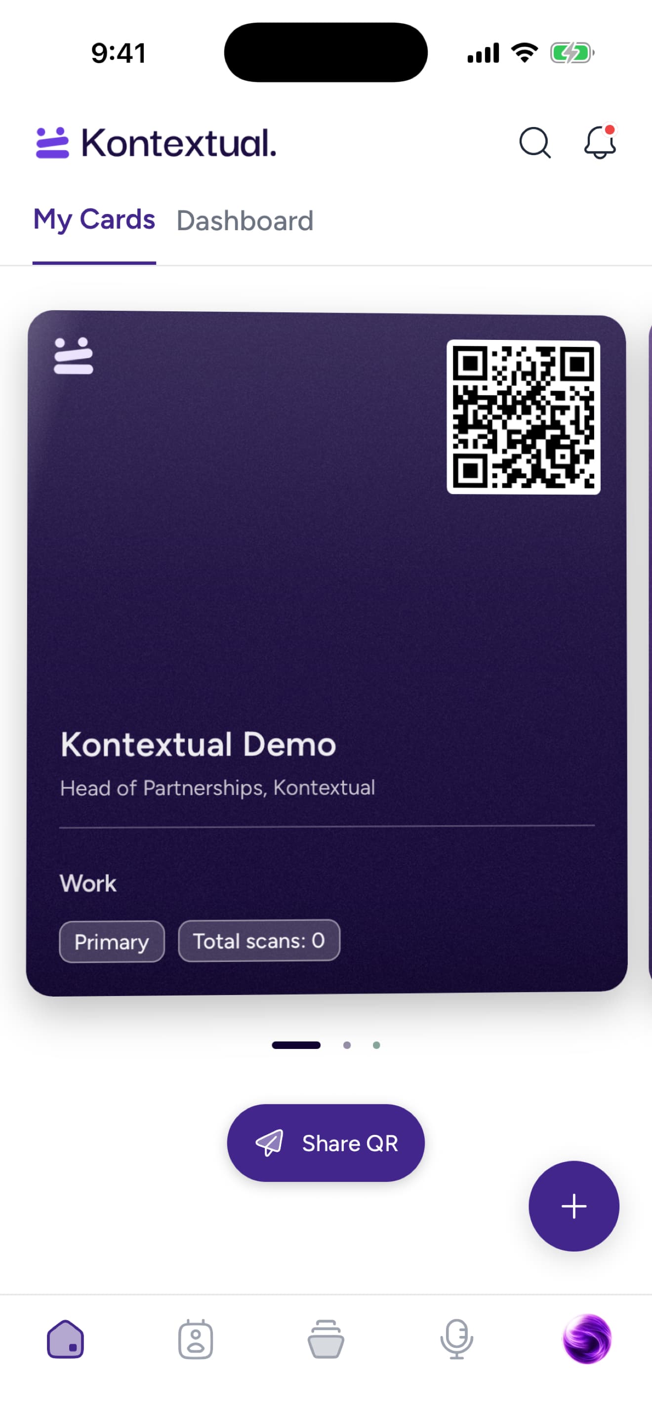 Digital cards on Kontextual mobile
